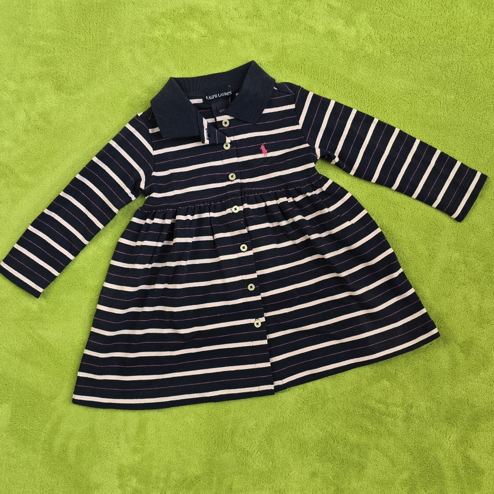 NWT 12M 18M 2P Dress Navy Blue & Pink Ralph Lauren Baby Girls